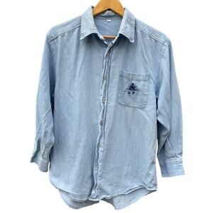 Vintage AOL Japan blue denim cotton button up shirt Size Medium
